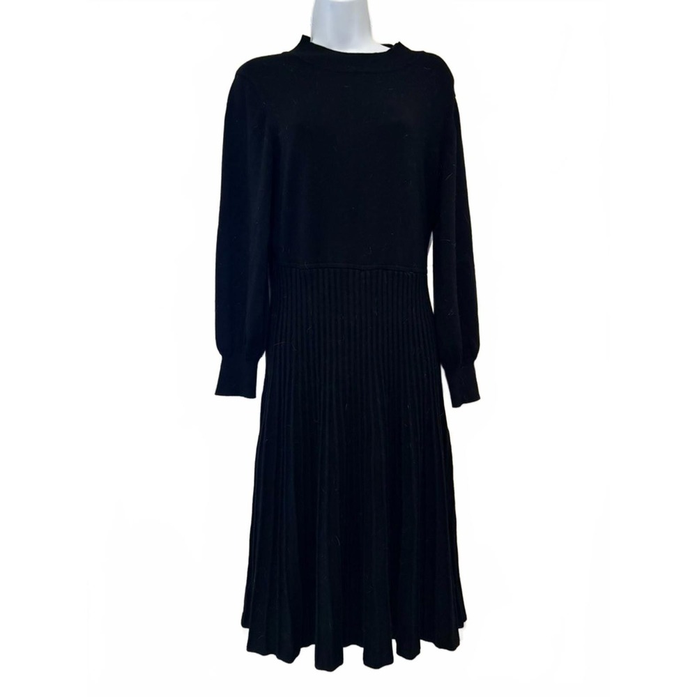 Women's sz XL Nina Leonard pleated black long sleeve‎ dress #1217